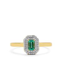 Ethiopian Emerald Ring with White Zircon in 9K Gold 0.40ct