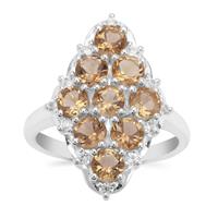 Golden Tanzanian Scapolite & White Zircon Sterling Silver Ring ATGW 2.42cts