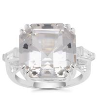 Asscher Cut Optic Quartz Ring with White Zircon in Sterling Silver 12.90cts