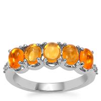 Mexican Fire Opal Ring with White Zircon in Sterling Silver 0.82cts