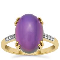 Purple Moonstone Ring with White Zircon in 9K Gold 6.55cts