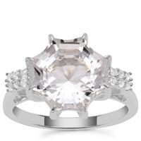  Mirror of Paradise Cut Optic Quartz Ring with White Zircon in Sterling Silver 5.10cts
