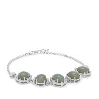 Type A Burmese Jadeite Bracelet with White Zircon in Sterling Silver 17.38cts