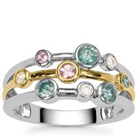 White Diamonds, Blue Lagoon Diamond Ring with Pink Sapphire in 9K Two Tone Gold 0.55ct