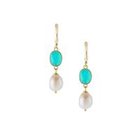 Kaori Cultured Pearl Earrings with Amazonite in Gold Tone Sterling Silver