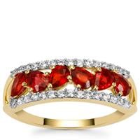 Songea Red Sapphire & White Zircon 9K Gold Ring ATGW 1.60cts