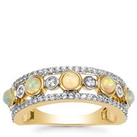 Ethiopian Opal Ring with White Zircon in 9K Gold 1.05cts