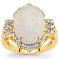 Ethiopian Opal Ring with Diamond in 18K Gold 5.15cts