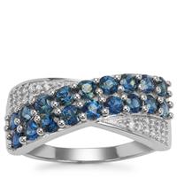 Australian Blue Sapphire Ring with White Zircon in 9K White Gold 1.60cts