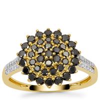 Black Diamonds Ring with White Diamonds in 9K Gold 1cts