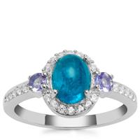Neon Apatite, Tanzanite Ring with White Zircon in Sterling Silver 2.05cts