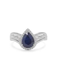 Madagascan Blue Sapphire Ring with White Zircon in Sterling Silver 2.15cts