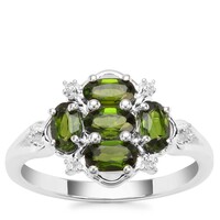 Chrome Diopside Ring with White Zircon in Sterling Silver 1.18cts.