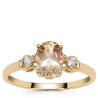 Padparadscha Oregon Sunstone Ring with White Zircon in 9K Gold 1.25cts