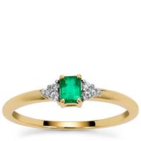 Panjshir Emerald Ring with White Zircon in 9K Gold 0.30ct