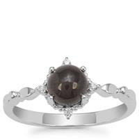 Cats Eye Enstatite Ring with White Zircon in Sterling Silver 1.34cts