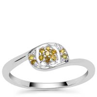 Yellow Diamonds Ring in Sterling Silver 0.07ct