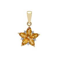 Nigerian Yellow Tourmaline Pendant with White Zircon in 9K Gold 1.15cts