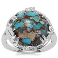 Egyptian Turquoise Ring with White Zircon in Sterling Silver 7.26cts
