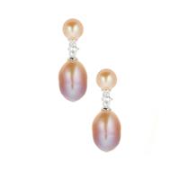 Naturally Papaya, Lavender Cultured Pearl Earrings with White Topaz in Sterling Silver