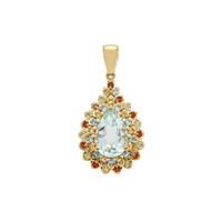 Aquamarine Pendant with Multi Gemstone in Gold Plated Sterling Silver 3.45cts