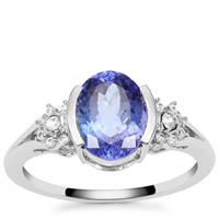 AAA Tanzanite Ring with White Zircon in 9K White Gold 2.15cts