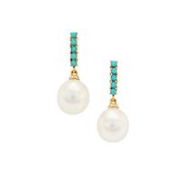 South Sea Cultured Pearl Earrings with Sleeping Beauty Turquoise in 9K Gold (10mm)