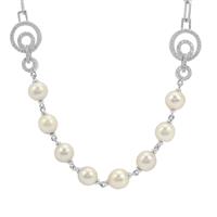 South Sea Cultured Pearl Necklace with White Zircon in Sterling Silver (7mm)