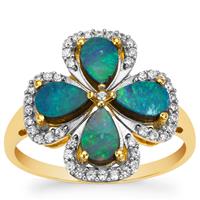 Crystal Opal on Ironstone Ring with White Zircon in 9K Gold 1.80cts