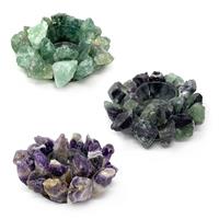 Gem Auras Rough Gemstone Tealight Holder  - Available in Amethyst, Green Fluorite & Rainbow Fluorite