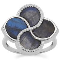Labradorite Ring with White Zircon in Sterling Silver 3.75cts