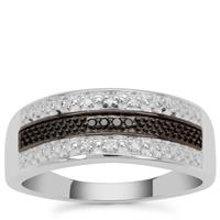 Black Diamond Ring with White Diamond in Sterling Silver 0.06ct