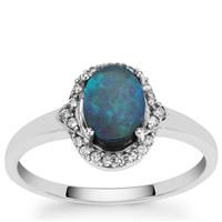 Crystal Opal on Ironstone Ring with White Zircon in 9K White Gold 1.30cts