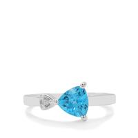 Swiss Blue Topaz Ring with White Zircon in Sterling Silver 1.10cts