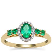 Ethiopian Emerald Ring with White Zircon in 9K Gold 0.75ct