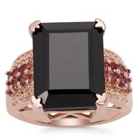 Black Spinel Ring with Oyo Pink Tourmaline in Rose Gold Plated Sterling Silver 15.98cts