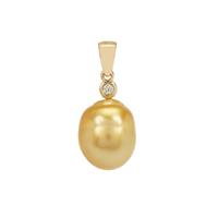 Golden South Sea Cultured Pearl Pendant with Natural Yellow Diamond in 9K Gold (11MM)