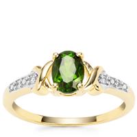Chrome Diopside Ring with White Zircon in Gold Plated Sterling Silver 0.91ct
