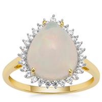 Ethiopian Opal Ring with White Zircon in 9K Gold 3.20cts