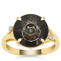 Lehrer Quasar Cut Black Night Topaz & Diamond 9K Gold Ring ATGW 5.80cts