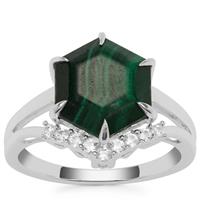 Malachite Ring with White Zircon in Sterling Silver 5.80cts