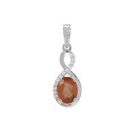 Imperial Mongolian Andesine Pendant with White Zircon in Sterling Silver 1.95cts