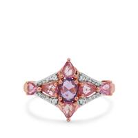 Rose Cut Ilakaka Hot Pink Sapphire, Purple Sapphire Ring with White Zircon in 9K Rose Gold 1.15cts