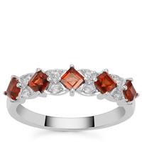 Red Garnet Ring with White Zircon in Sterling Silver 1.15cts