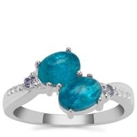 Neon Apatite, Tanzanite Ring with White Zircon in Sterling Silver 2.15cts