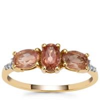 Padparadscha Oregon Sunstone Ring with White Diamond in 9K Gold 1.35cts