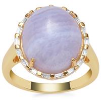 Blue Lace Agate Ring with White Zircon in Gold Plated Sterling Silver 10.10cts