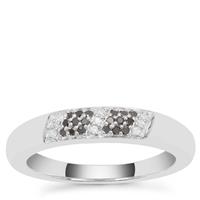Black Diamond Ring with White Diamond in Sterling Silver 0.12ct