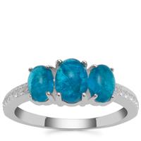 Neon Apatite Ring with White Zircon in Sterling Silver 2.50cts