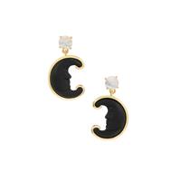 Lehrer Man in the Moon Black Onyx Earrings with Rainbow Moonstone in 9K Gold 9.05cts